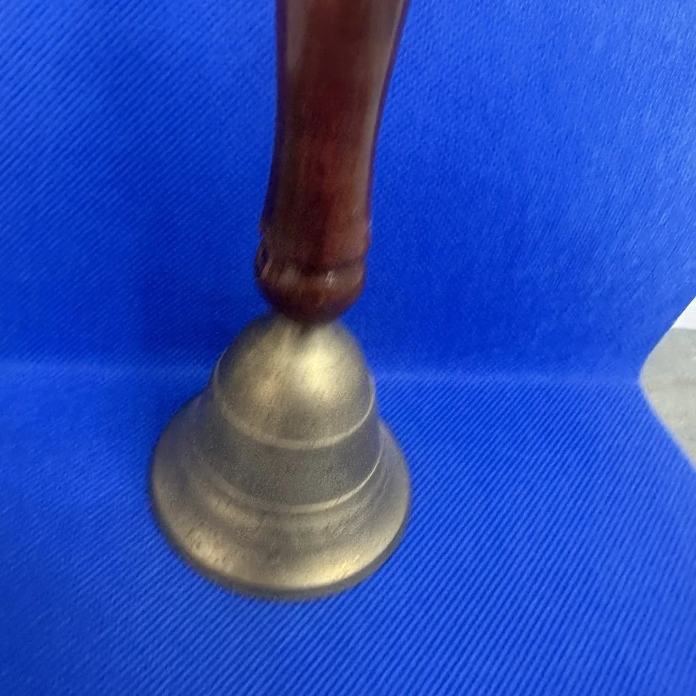 Bell Brass Old School Bell Brown Wood Handle India Handbell Dinner Farmhouse 6.5